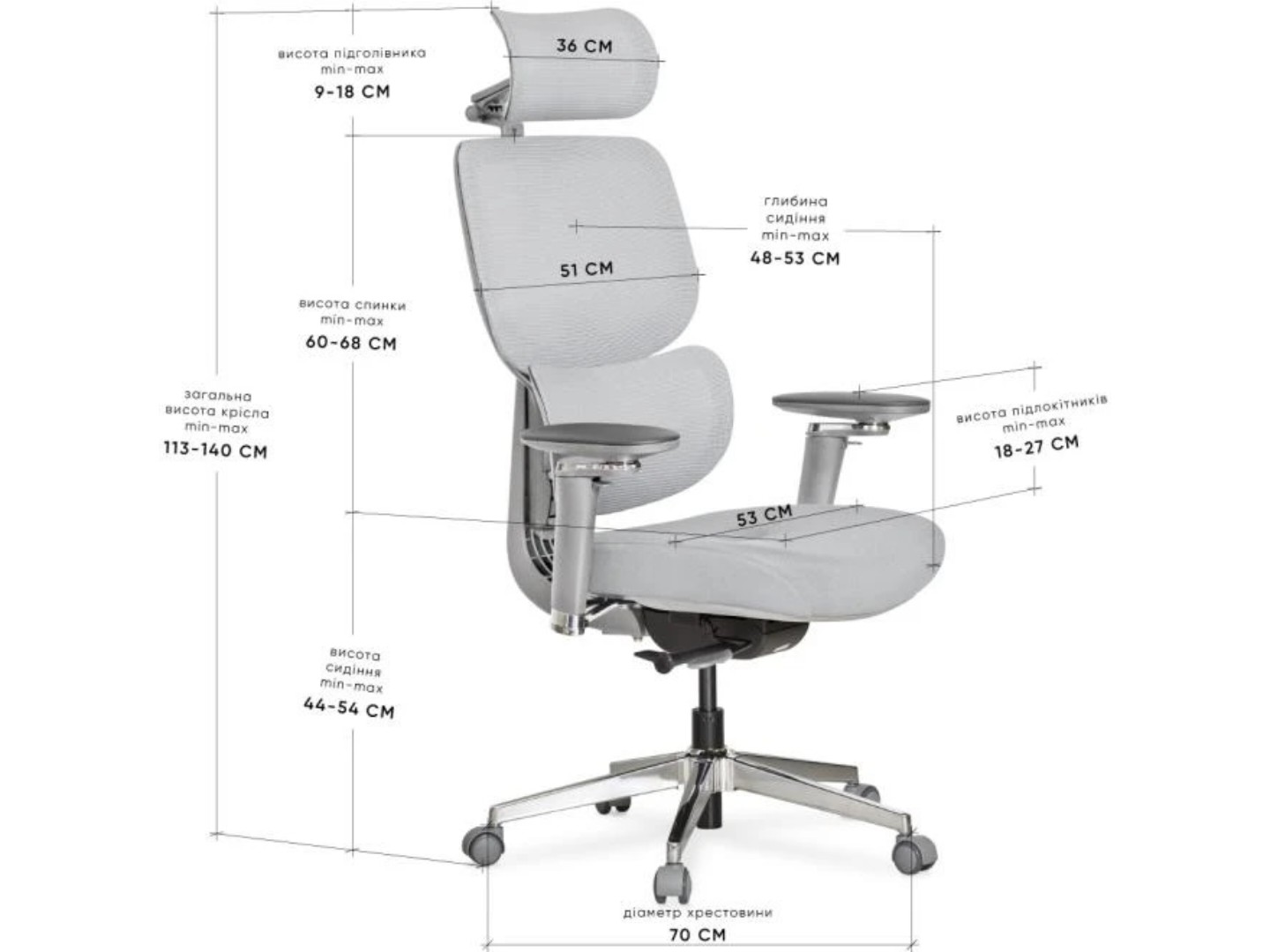 Крісло офісне Mealux D2 Air Fabric Grey (HF-D2 F/G) — фото 2